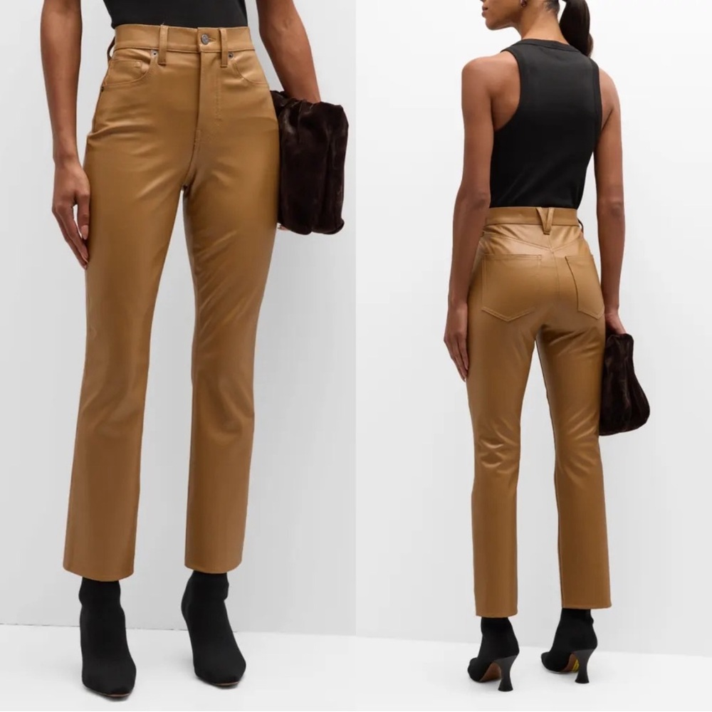 Veronica Beard Carly Vegan Leather Kick Flare Pant Size 29 NWT Cognac